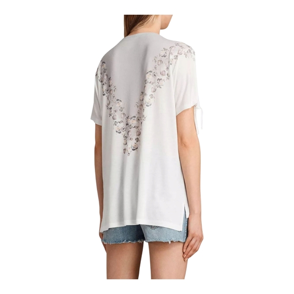 All Saints Cream Embellished Short Sleeve Relaxed Blouse Size S - Picture 7 of 14